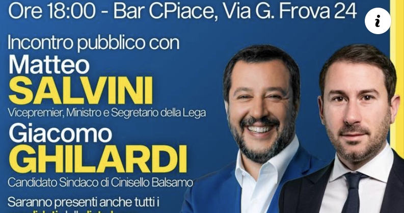 Cinisello - Matteo Salvini a Cinisello Balsamo per sostenere il candidato sindaco di centrodestra Giacomo Ghilardi