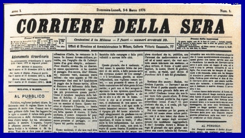 Accadde oggi - 5 Marzo 1876 - Nasce il Corriere della Sera