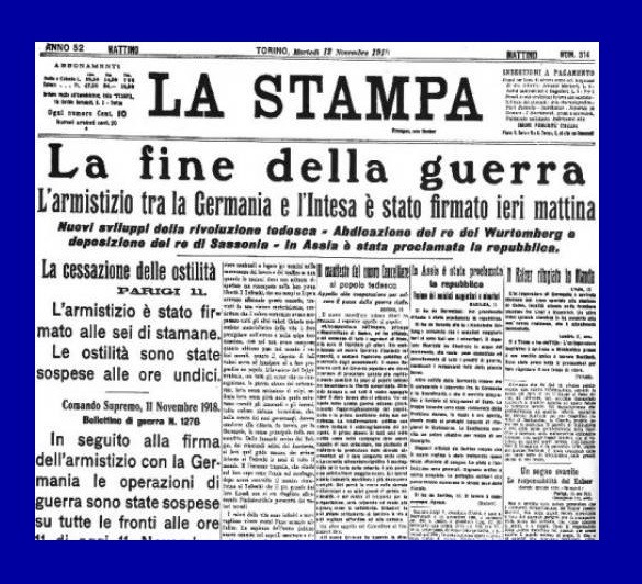 Accadde oggi - 11 Novembre 1918 - Termina la Prima guerra mondiale