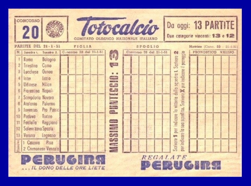 Accadde oggi - 21 Gennaio 1951 - Arriva il 13 al Totocalcio