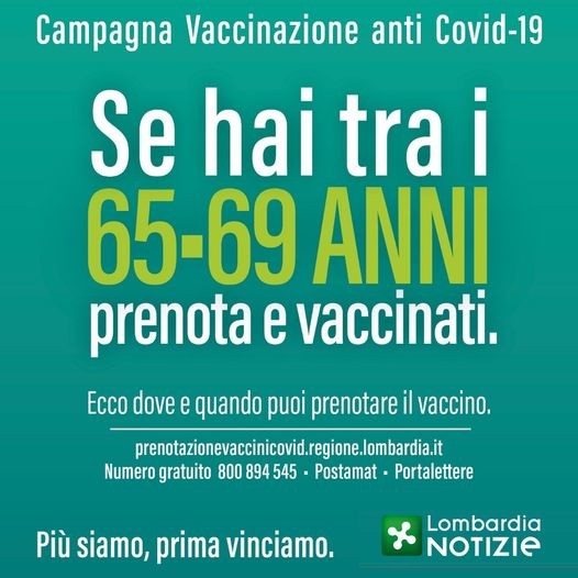 Regione Lombardia - PIANO VACCINAZIONI DAI 65 AI 69 ANNI