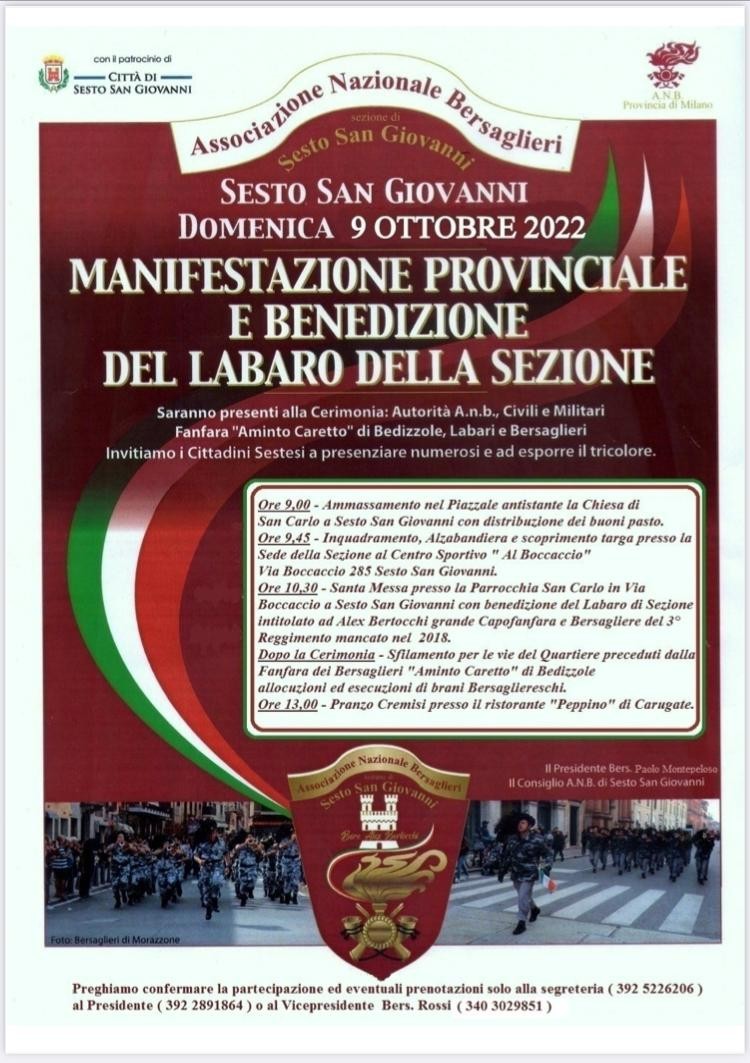 SSG 9 Ottobre 2022 evento Ass. Naz. Bersaglieri SSG - 27 Settembre 2022