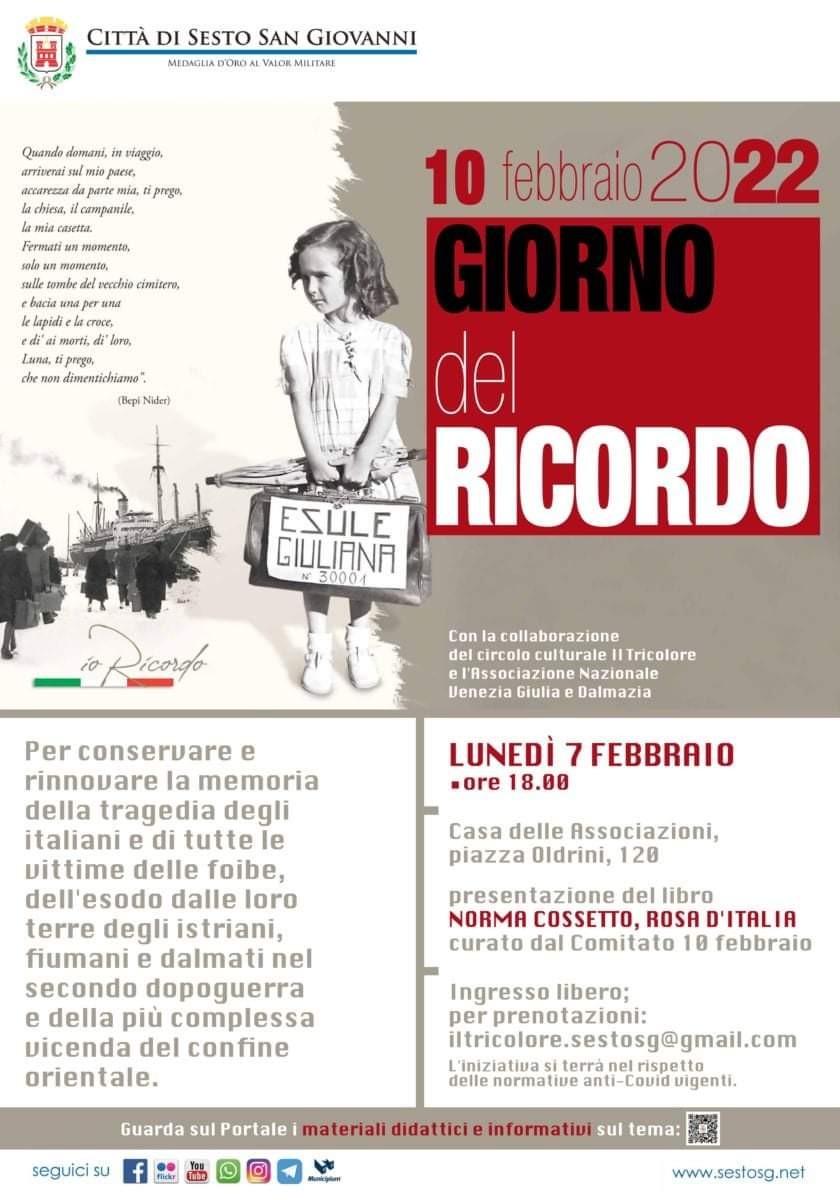 SESTO SAN GIOVANNI IL 10 FEBBRAIO CELEBRA IL GIORNO DEL RICORDO