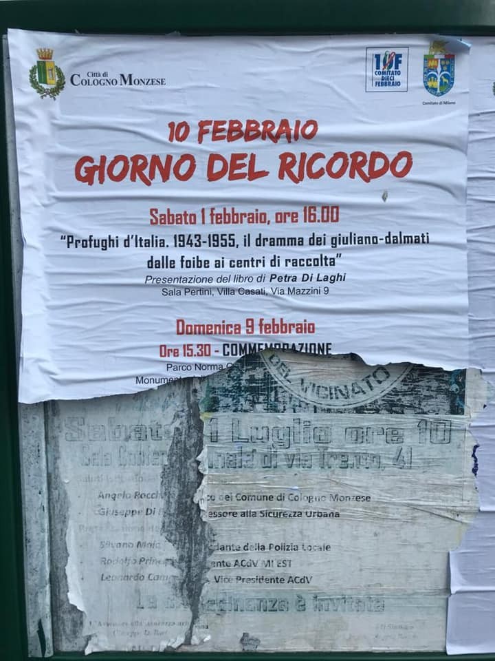 Cologno strappati manifesti di commemorazione riguardanti il  Giorno del ricordo.